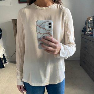 Brunello Cucinelli Vanilla Silk Longsleeve Crewneck Top, size M